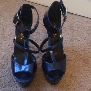Navy blue strappy stilettos